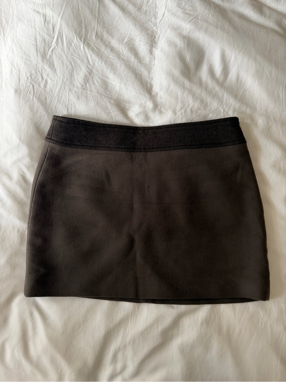 Rouje A-Line Wool Mini Skirt in Brown and Dark Gray